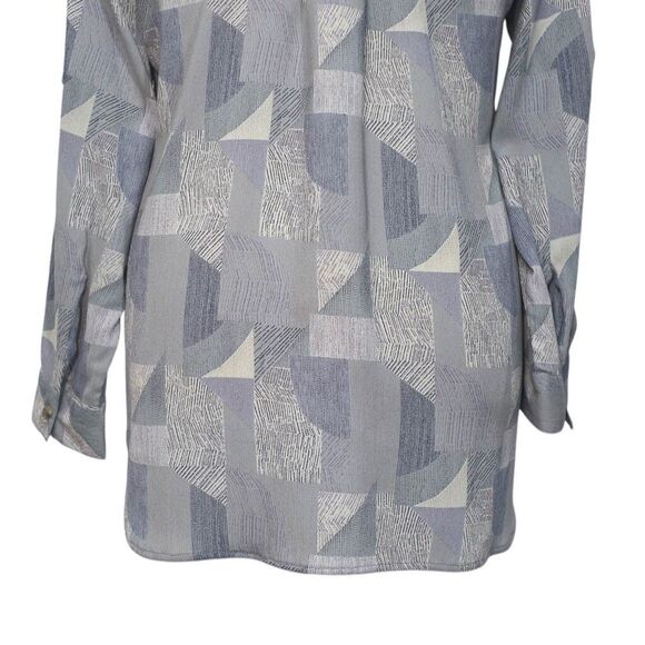 Womens Gray Chiffon Button Up Shirt Medium Abstract Geometric Dressy Blouse - Picture 7 of 7